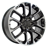 Angle view of a 22x9 Machined Black wheel replacement for Chevy Suburban replica rim 9510989